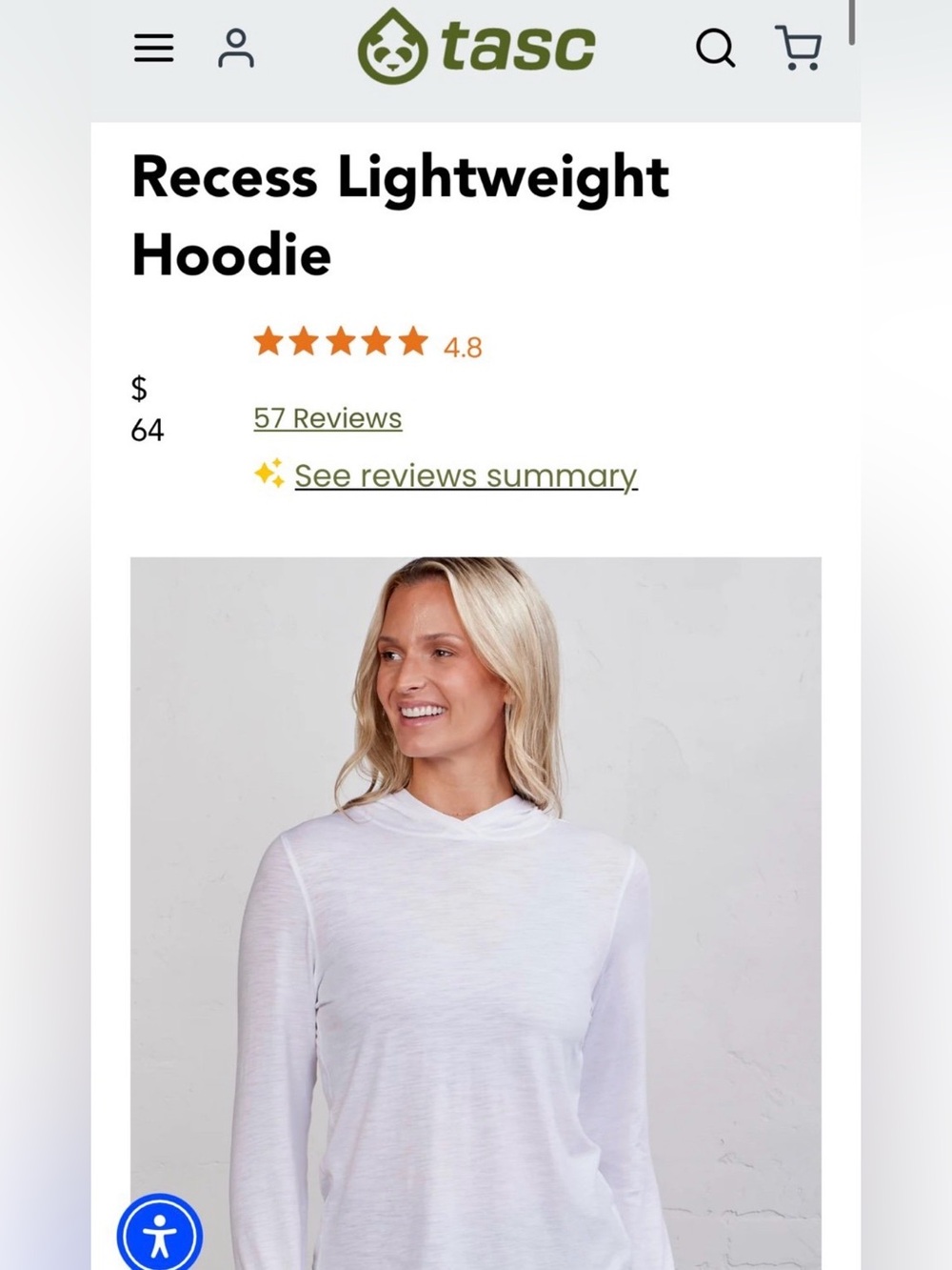 *NWT* Tasc NOLA Recess Lightweight Hoodie - White